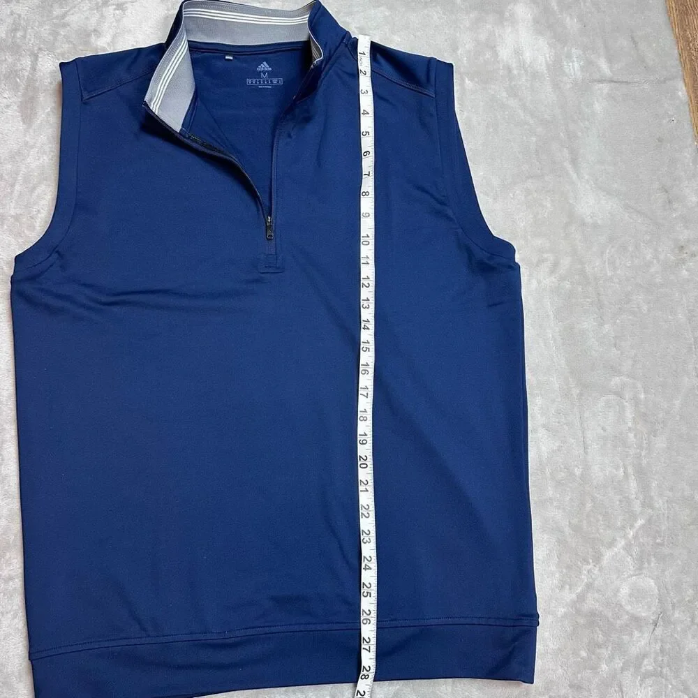 Adidas~Men's~Golf Vest Performance 1/4‎ Zip Pullover Navy Blue Sleeveless~Size M